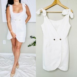 White Sleeveless Bow Mini Dress
